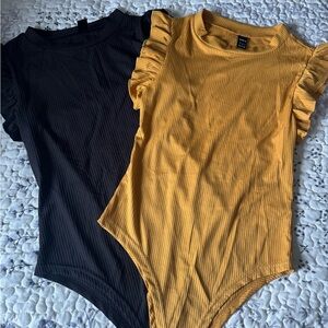 SHEIN Ruffled Sleeve Bodysuit - Black and Mustard